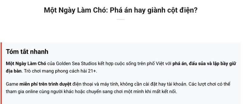 Ảnh chụp bài GateGame giới thiệu Một Ngày Làm Chó